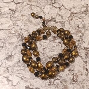 Elegant Vintage 1950's-1960's Deauville Gold and Black Beaded Choker Necklace